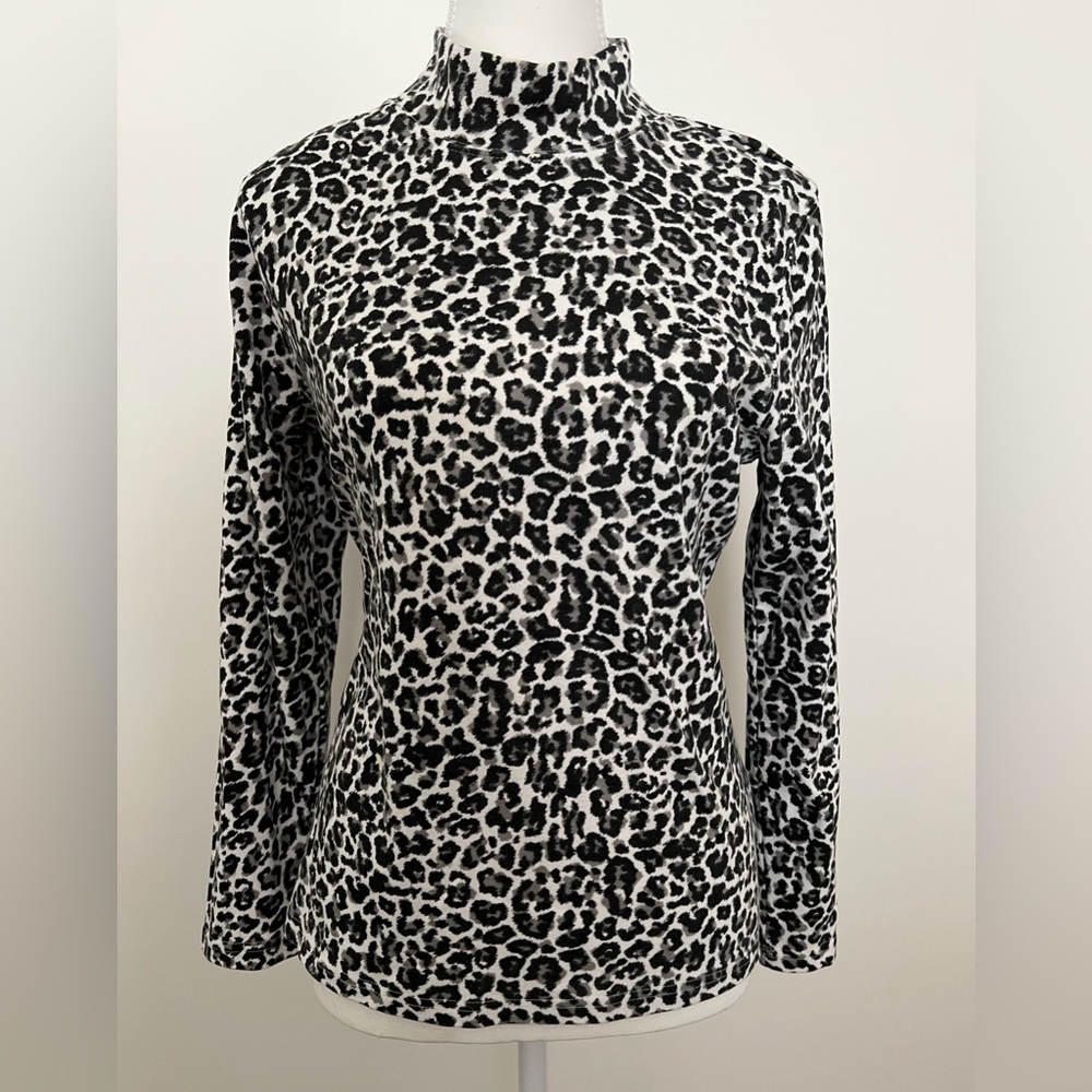 Karen Scott Petites Animal Print Long Sleeve Turtleneck Top L